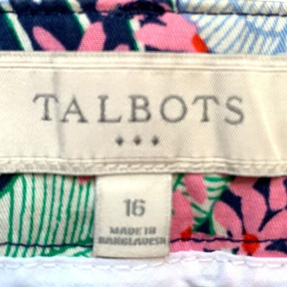 Talbots Shorts Multicolor Floral Print Flat Front Stretch Cotton Chino Size 16 - Picture 8 of 9